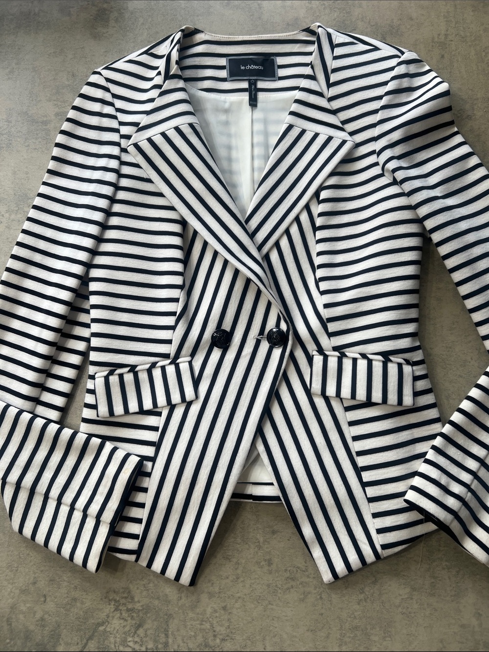 le chateau Women's black & White Striped Double-Breasted Blazer